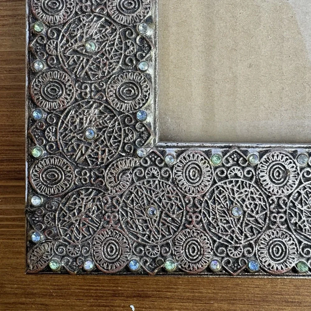 Pier 1 Imports Bronze Tone Rhinestone Embossed 5x7 Picture Frame Tabletop Decor